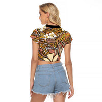 Personalised Hawaii Tribal Humpback Whale Raglan Cropped T Shirt Melemele Hibiscus Seamless Pattern LT9 - Polynesian Pride