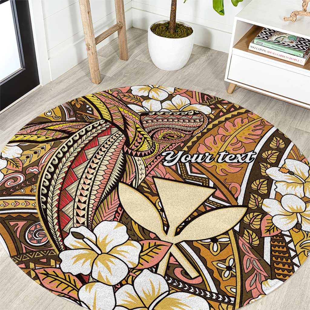 Personalised Hawaii Tribal Humpback Whale Round Carpet Melemele Hibiscus Seamless Pattern