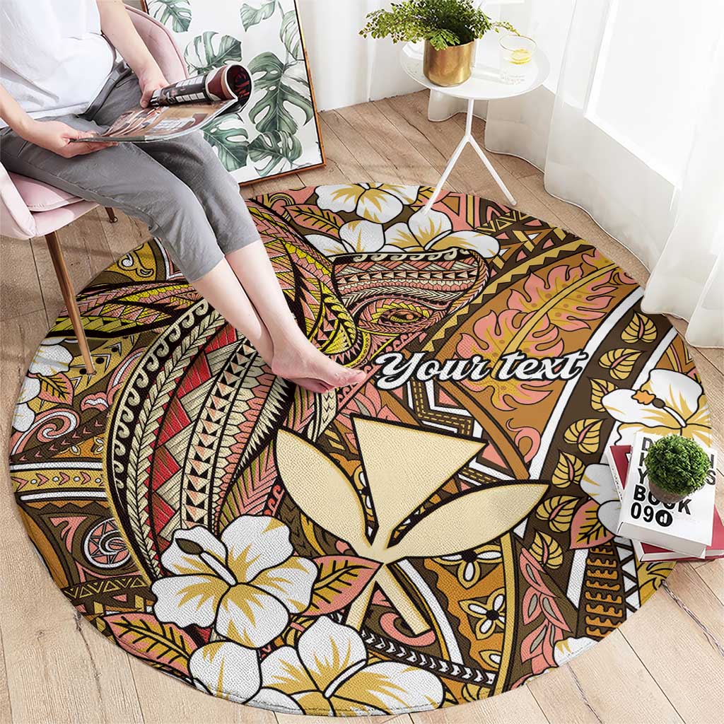 Personalised Hawaii Tribal Humpback Whale Round Carpet Melemele Hibiscus Seamless Pattern