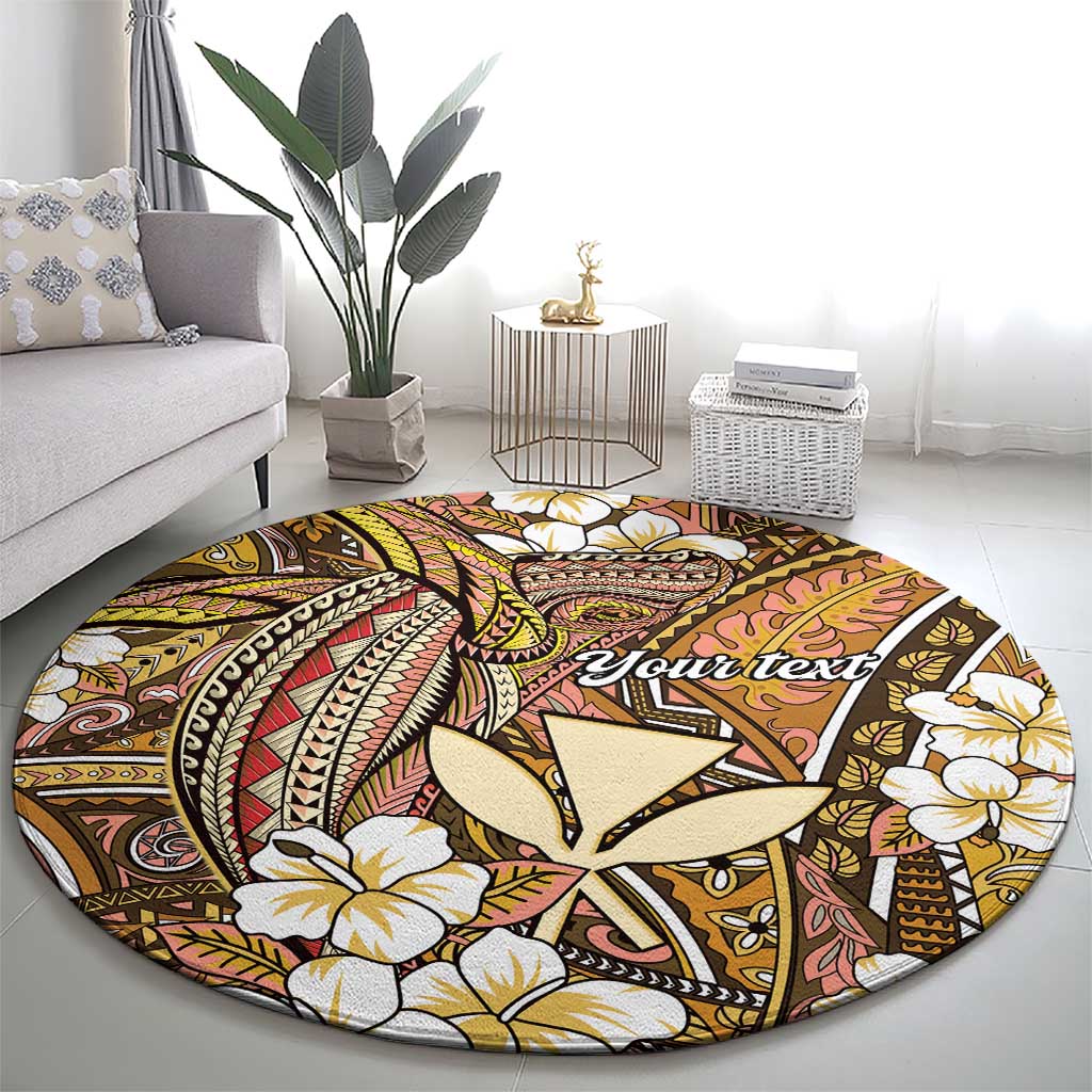 Personalised Hawaii Tribal Humpback Whale Round Carpet Melemele Hibiscus Seamless Pattern