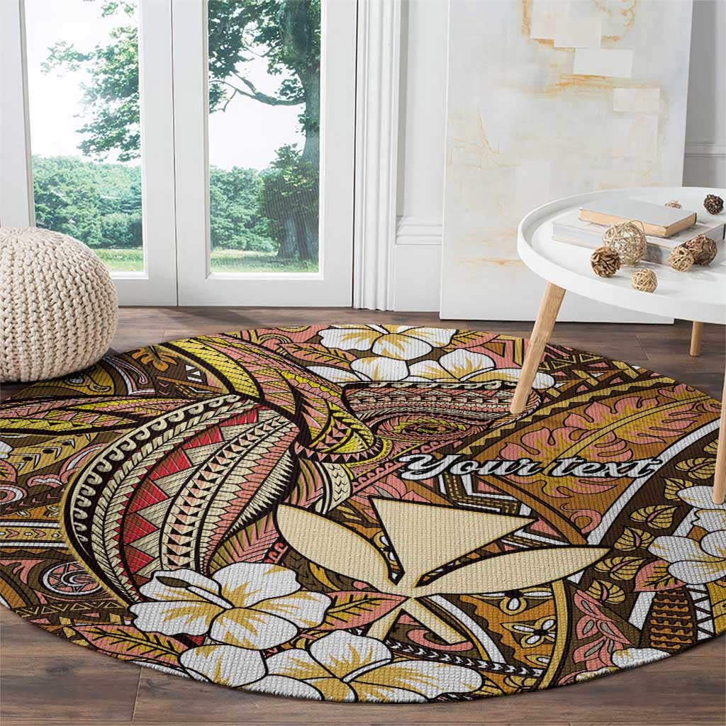Personalised Hawaii Tribal Humpback Whale Round Carpet Melemele Hibiscus Seamless Pattern