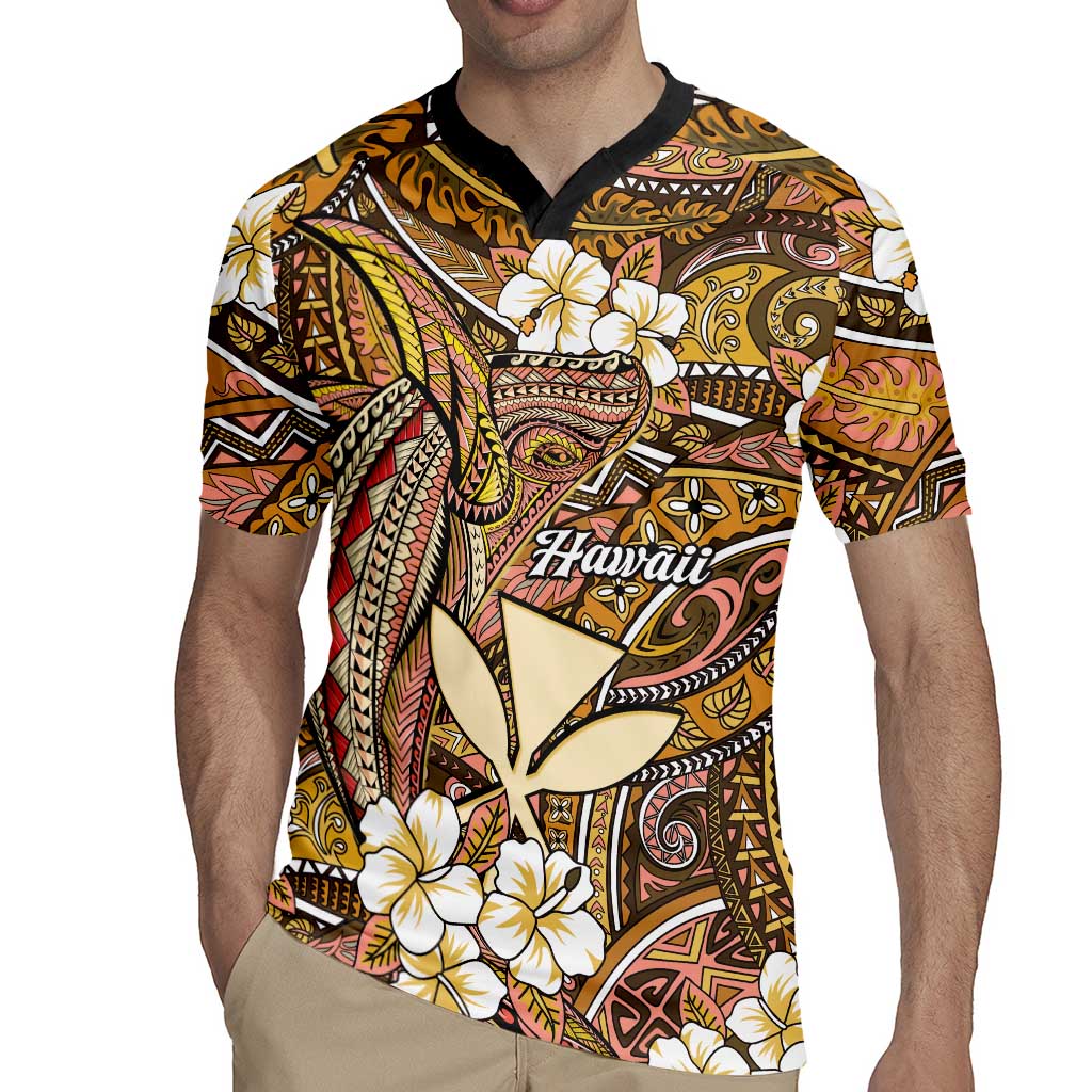 Personalised Hawaii Tribal Humpback Whale Rugby Jersey Melemele Hibiscus Seamless Pattern LT9 - Polynesian Pride