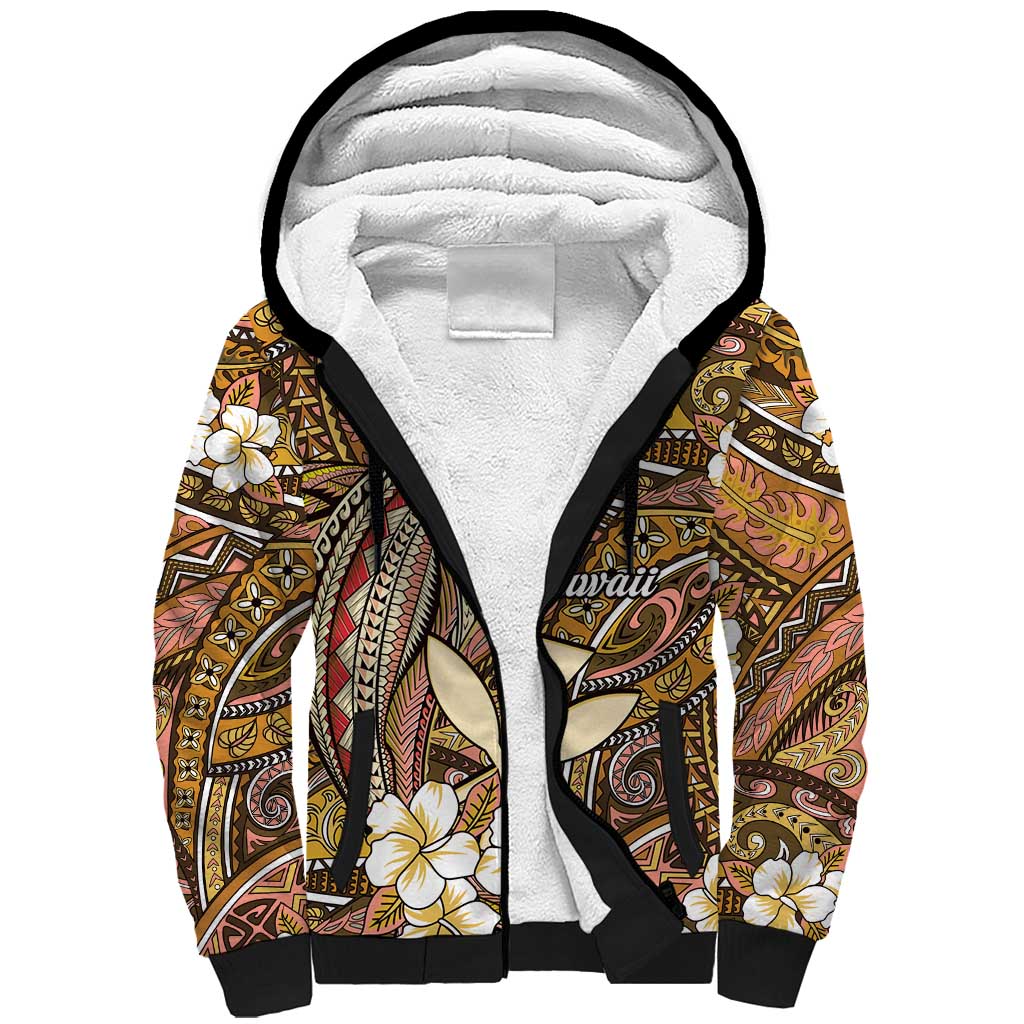 Personalised Hawaii Tribal Humpback Whale Sherpa Hoodie Melemele Hibiscus Seamless Pattern LT9 Unisex Gold - Polynesian Pride