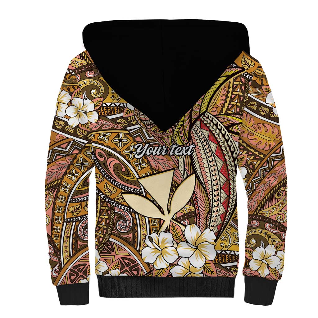Personalised Hawaii Tribal Humpback Whale Sherpa Hoodie Melemele Hibiscus Seamless Pattern LT9 - Polynesian Pride