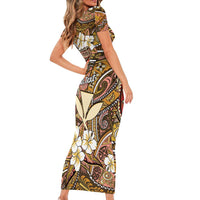 Personalised Hawaii Tribal Humpback Whale Short Sleeve Bodycon Dress Melemele Hibiscus Seamless Pattern LT9 - Polynesian Pride