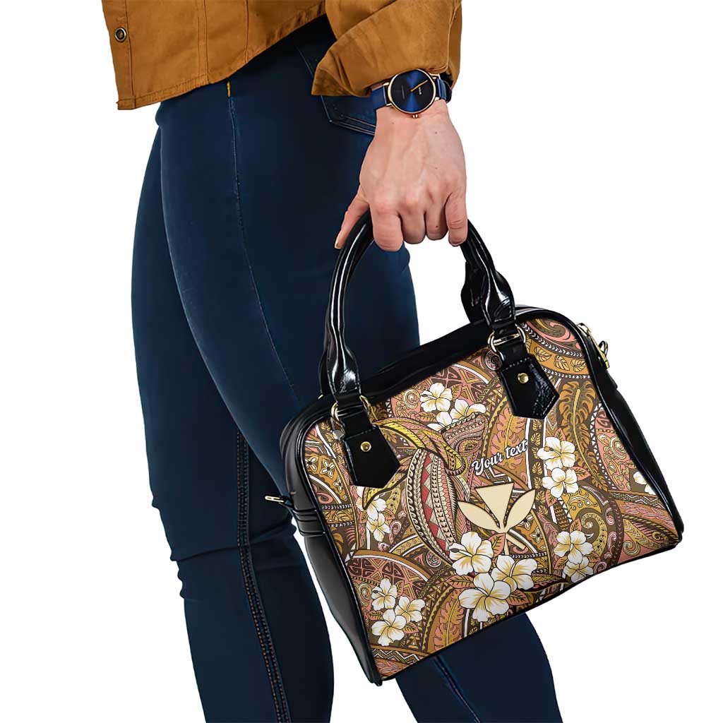 Personalised Hawaii Tribal Humpback Whale Shoulder Handbag Melemele Hibiscus Seamless Pattern