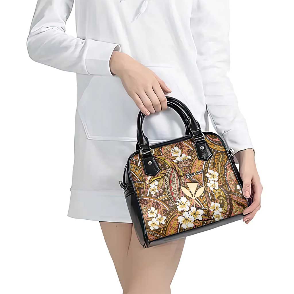 Personalised Hawaii Tribal Humpback Whale Shoulder Handbag Melemele Hibiscus Seamless Pattern