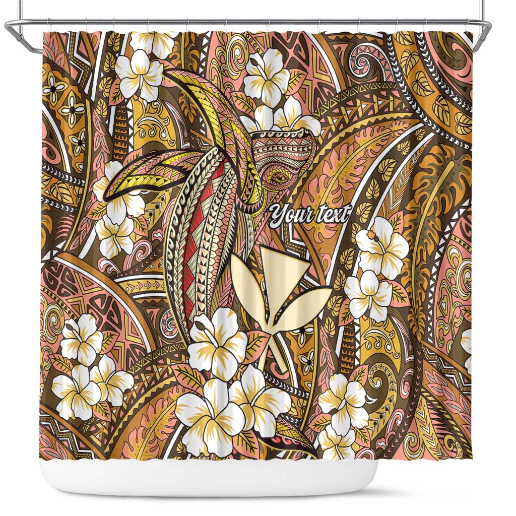 Personalised Hawaii Tribal Humpback Whale Shower Curtain Melemele Hibiscus Seamless Pattern LT9 Gold - Polynesian Pride