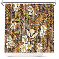 Personalised Hawaii Tribal Humpback Whale Shower Curtain Melemele Hibiscus Seamless Pattern LT9 Gold - Polynesian Pride