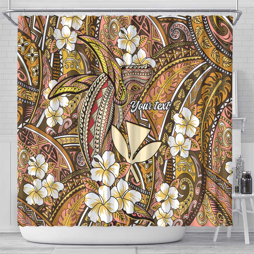 Personalised Hawaii Tribal Humpback Whale Shower Curtain Melemele Hibiscus Seamless Pattern LT9 - Polynesian Pride