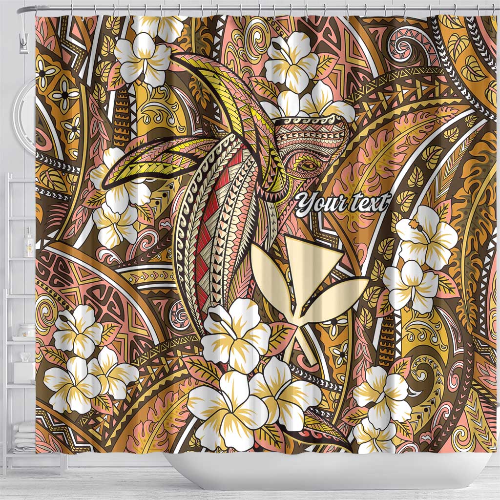 Personalised Hawaii Tribal Humpback Whale Shower Curtain Melemele Hibiscus Seamless Pattern LT9 - Polynesian Pride