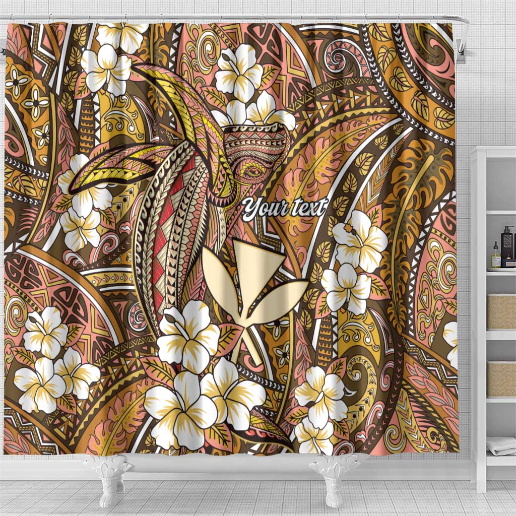 Personalised Hawaii Tribal Humpback Whale Shower Curtain Melemele Hibiscus Seamless Pattern LT9 - Polynesian Pride
