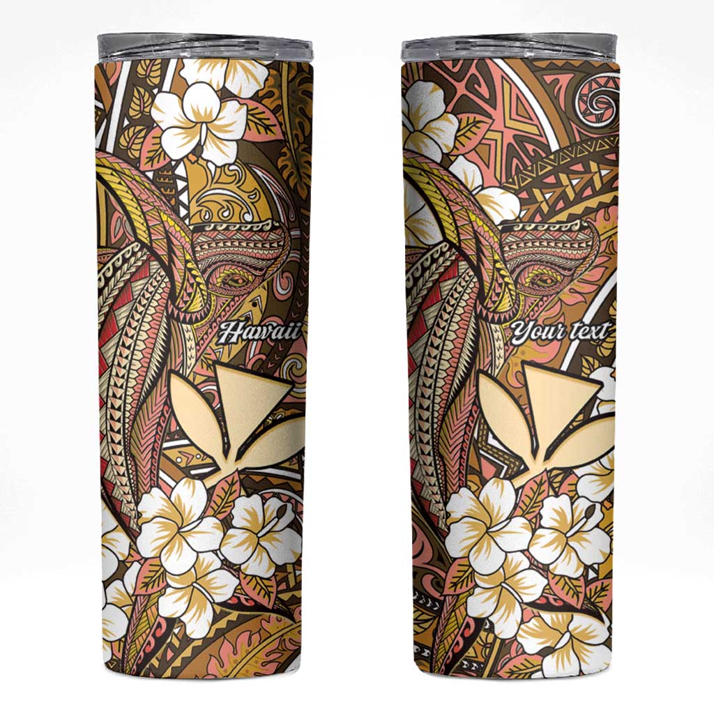 Personalised Hawaii Tribal Humpback Whale Skinny Tumbler Melemele Hibiscus Seamless Pattern LT9 Gold - Polynesian Pride
