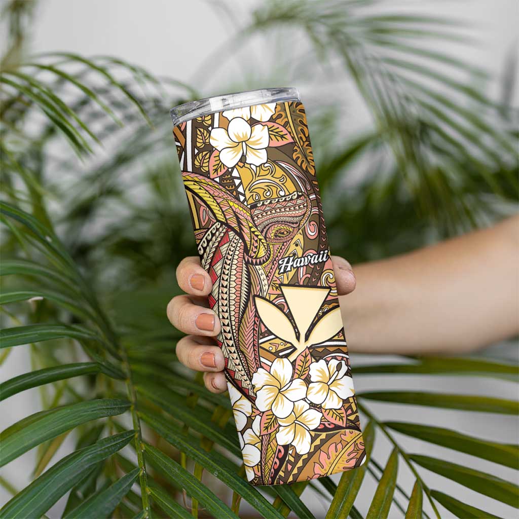 Personalised Hawaii Tribal Humpback Whale Skinny Tumbler Melemele Hibiscus Seamless Pattern LT9 - Polynesian Pride