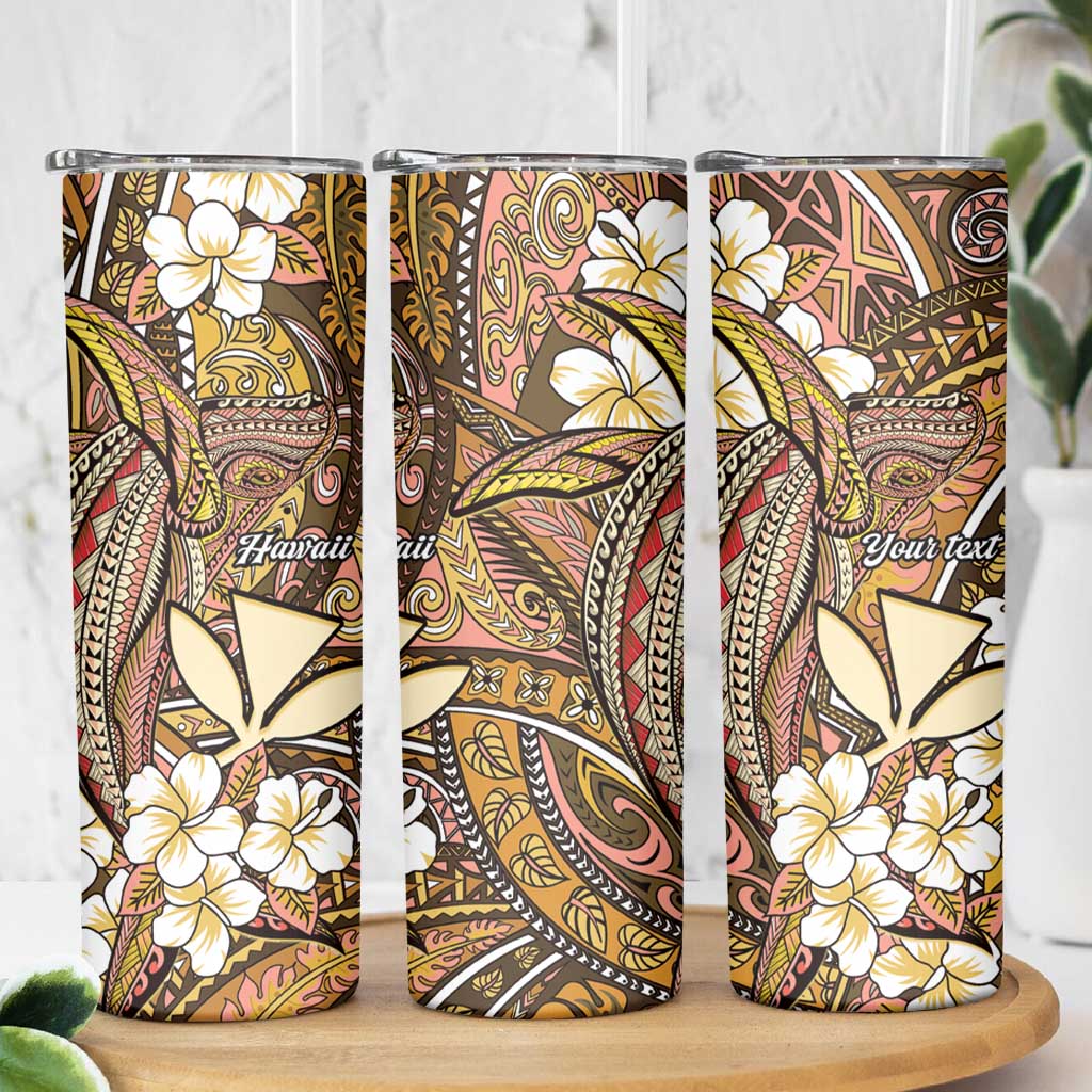 Personalised Hawaii Tribal Humpback Whale Skinny Tumbler Melemele Hibiscus Seamless Pattern LT9 - Polynesian Pride