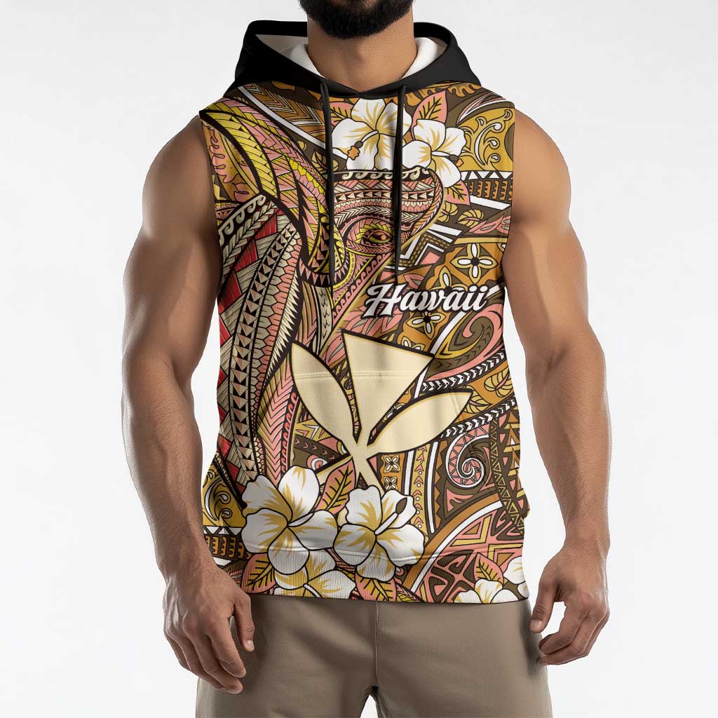 Personalised Hawaii Tribal Humpback Whale Sleeveless Hoodie Melemele Hibiscus Seamless Pattern LT9 - Polynesian Pride