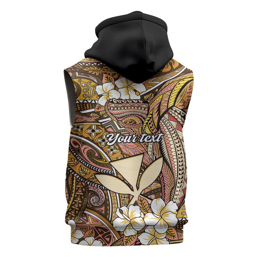 Personalised Hawaii Tribal Humpback Whale Sleeveless Zip Hoodie Melemele Hibiscus Seamless Pattern LT9 - Polynesian Pride