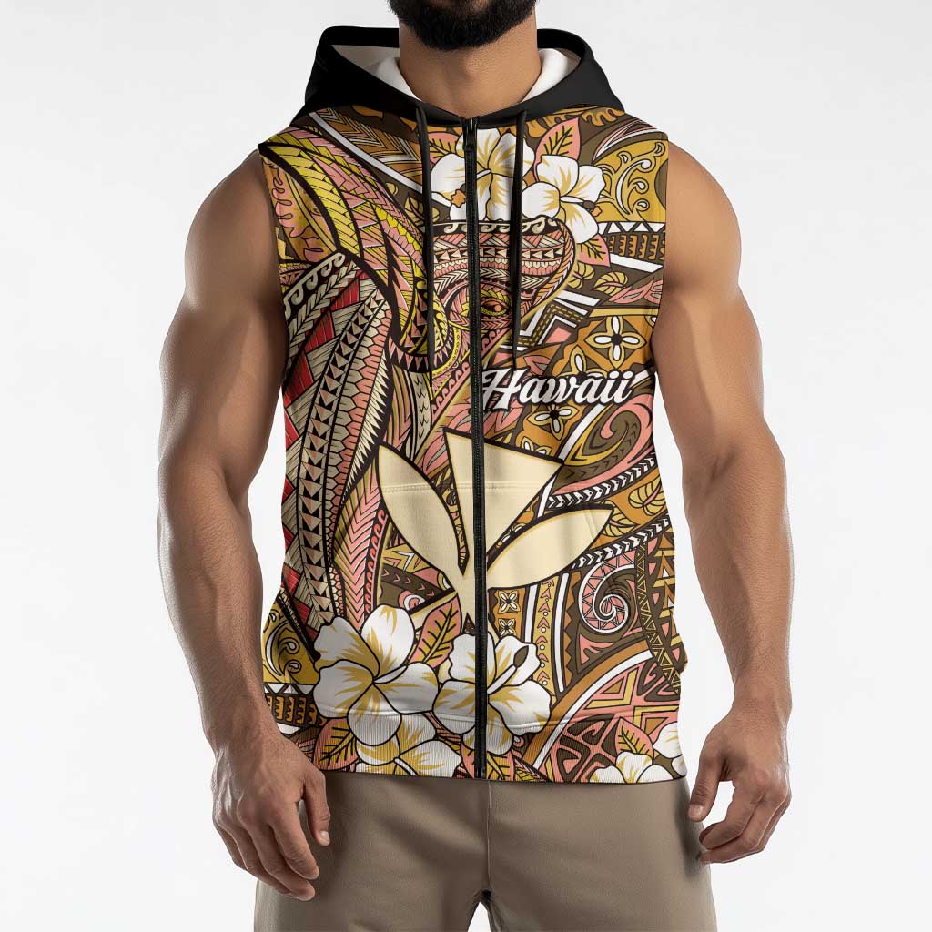 Personalised Hawaii Tribal Humpback Whale Sleeveless Zip Hoodie Melemele Hibiscus Seamless Pattern LT9 - Polynesian Pride