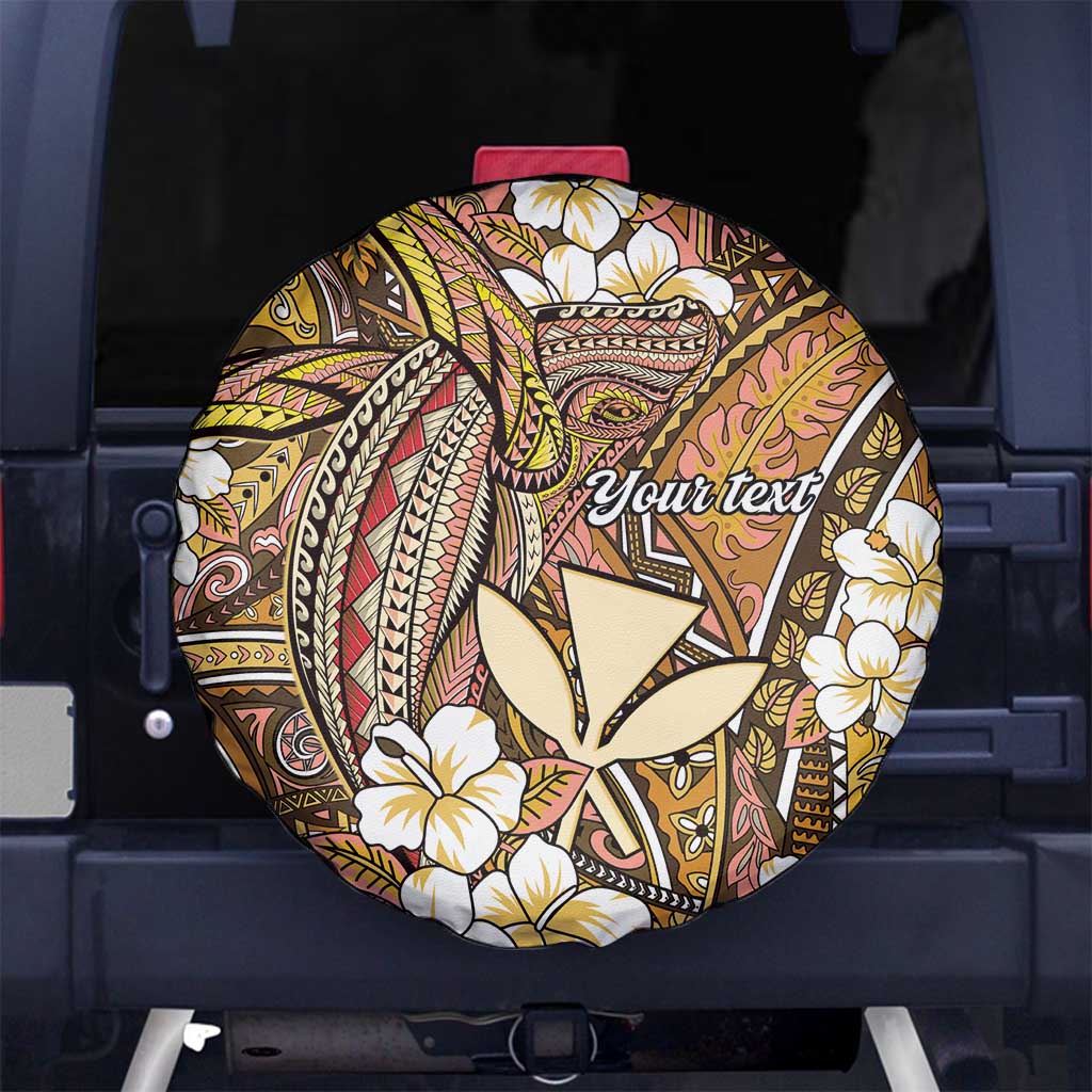 Personalised Hawaii Tribal Humpback Whale Spare Tire Cover Melemele Hibiscus Seamless Pattern LT9 No hole Gold - Polynesian Pride