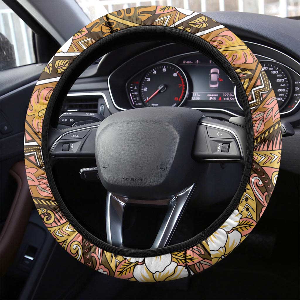 Hawaii Tribal Humpback Whale Steering Wheel Cover Melemele Hibiscus Seamless Pattern LT9 - Polynesian Pride