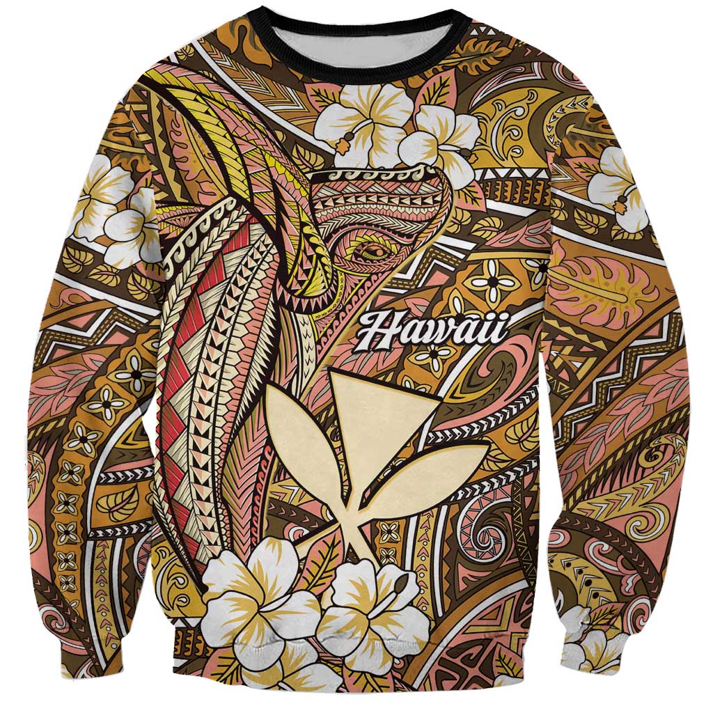 Personalised Hawaii Tribal Humpback Whale Sweatshirt Melemele Hibiscus Seamless Pattern