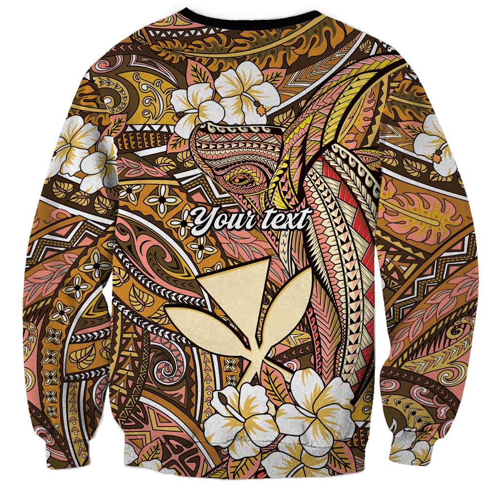 Personalised Hawaii Tribal Humpback Whale Sweatshirt Melemele Hibiscus Seamless Pattern