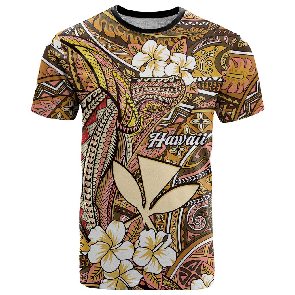 Personalised Hawaii Tribal Humpback Whale T Shirt Melemele Hibiscus Seamless Pattern LT9 Gold - Polynesian Pride