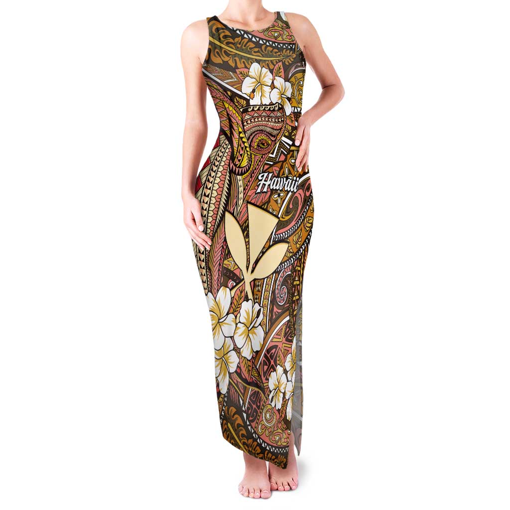 Personalised Hawaii Tribal Humpback Whale Tank Maxi Dress Melemele Hibiscus Seamless Pattern LT9 Women Gold - Polynesian Pride