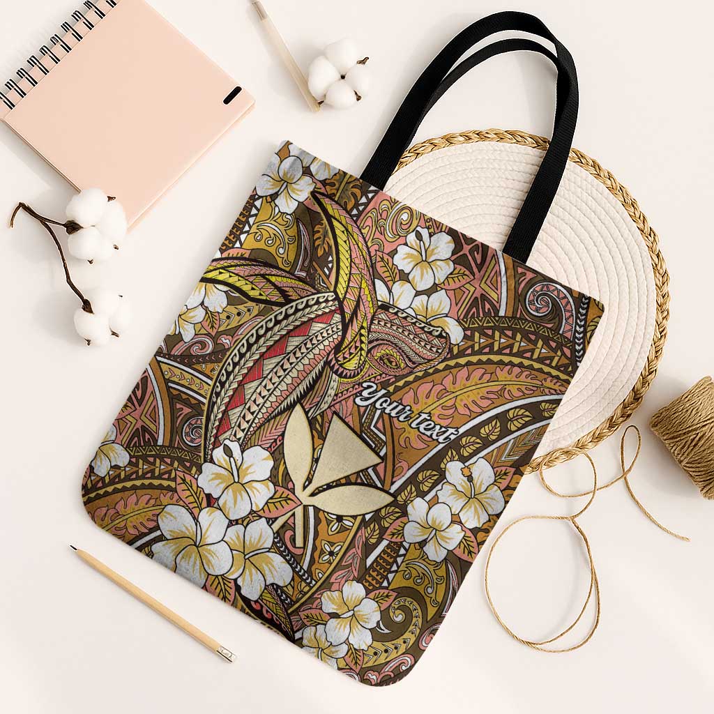 Personalised Hawaii Tribal Humpback Whale Tote Bag Melemele Hibiscus Seamless Pattern LT9 Black Strap One Size Gold - Polynesian Pride