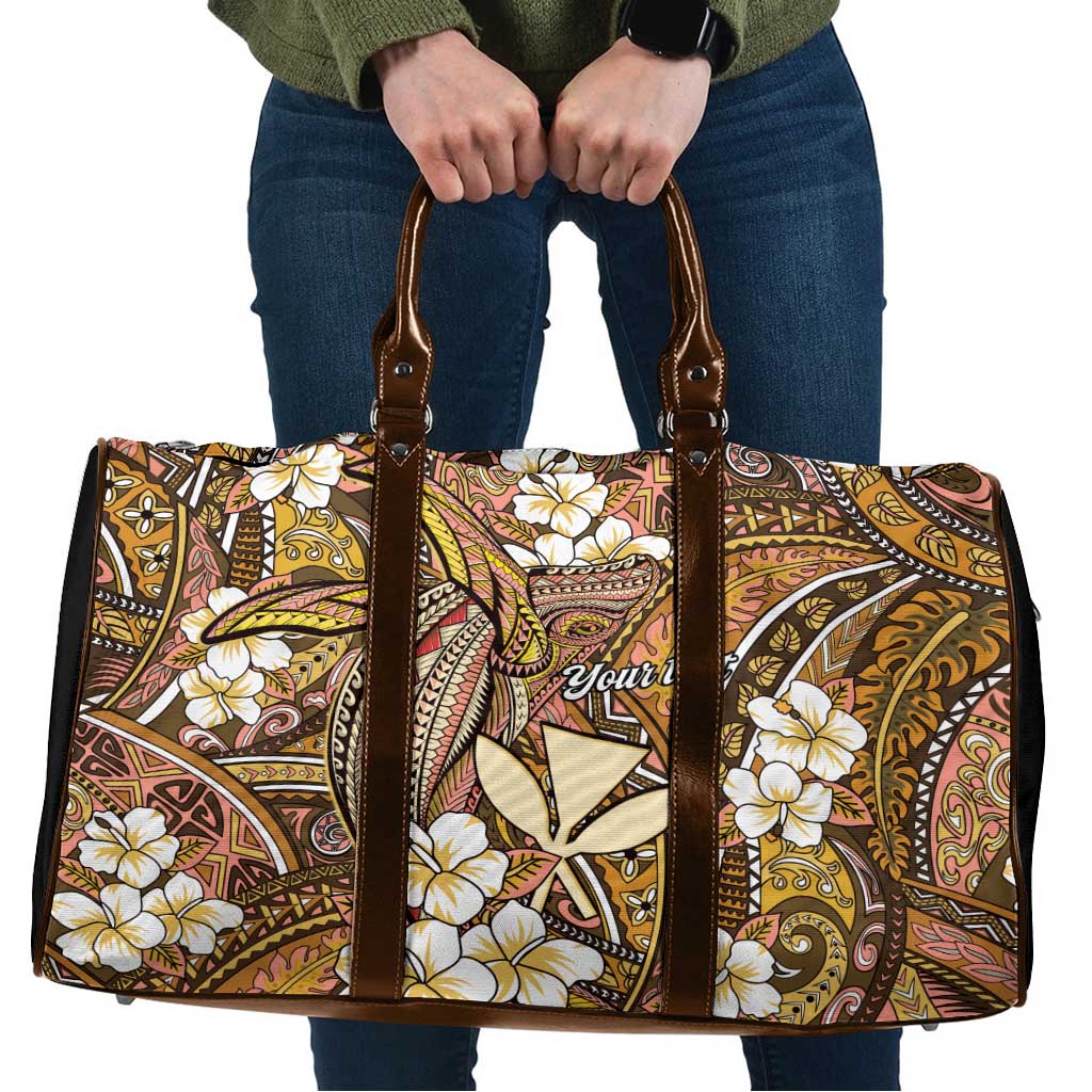 Personalised Hawaii Tribal Humpback Whale Travel Bag Melemele Hibiscus Seamless Pattern LT9 Gold - Polynesian Pride