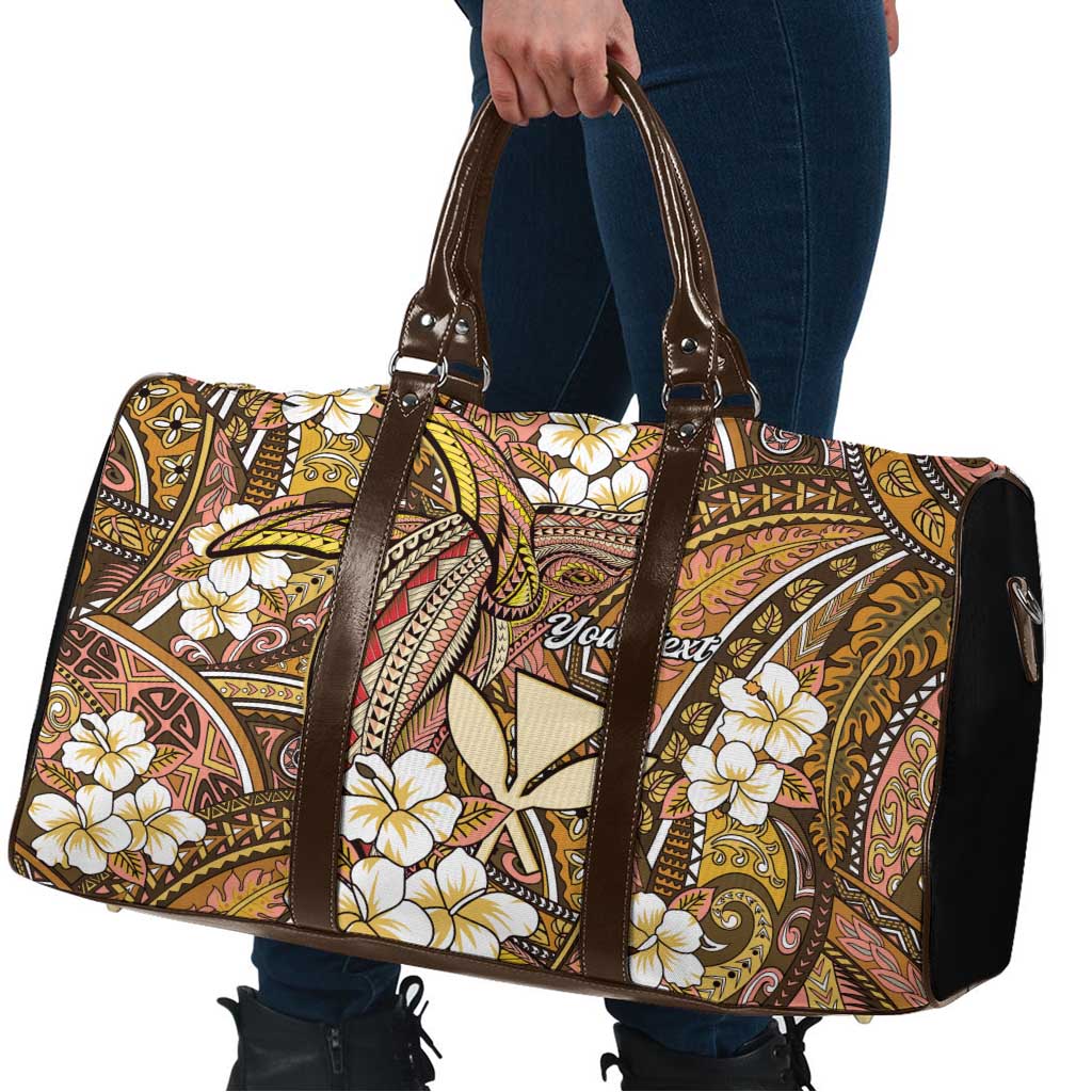 Personalised Hawaii Tribal Humpback Whale Travel Bag Melemele Hibiscus Seamless Pattern LT9 - Polynesian Pride