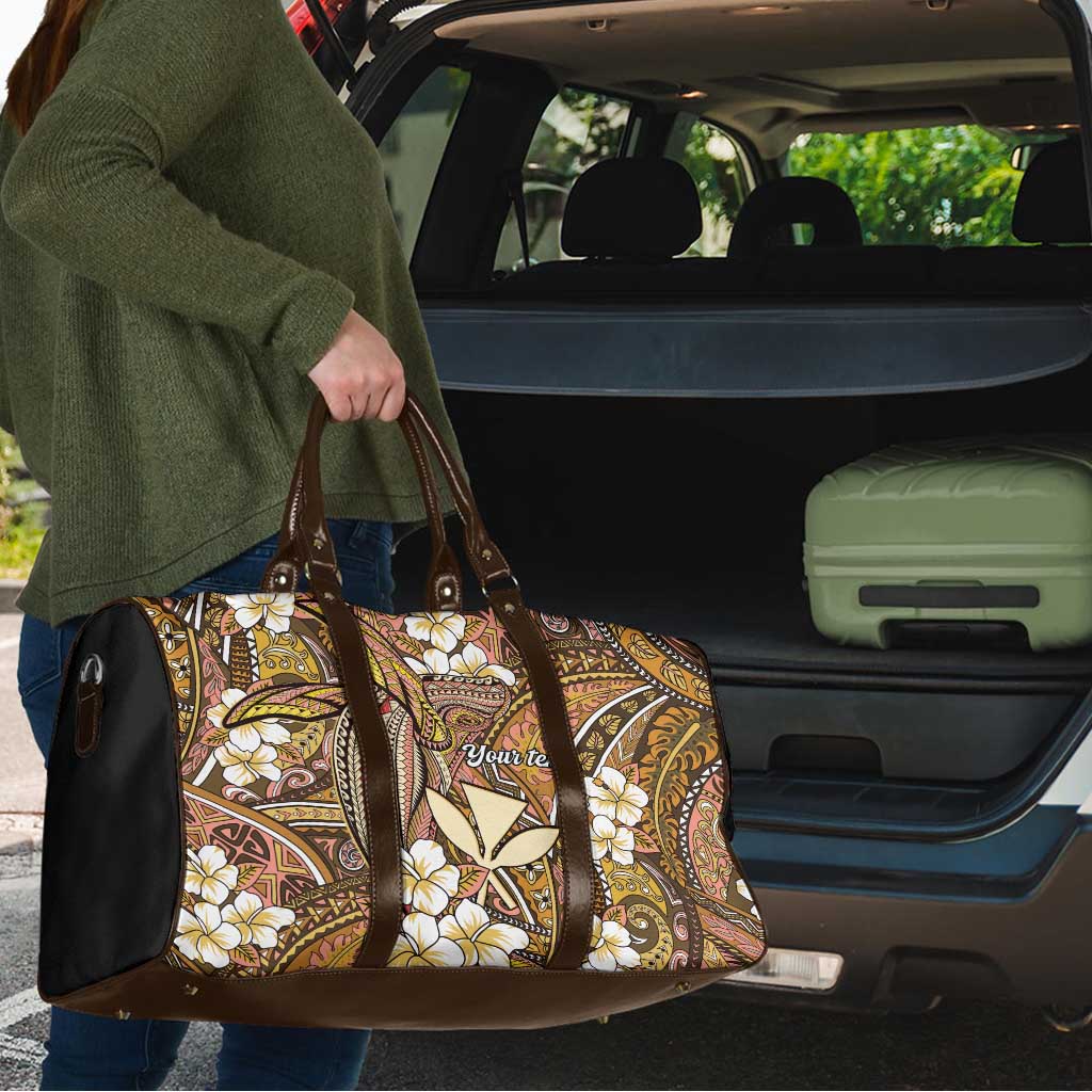 Personalised Hawaii Tribal Humpback Whale Travel Bag Melemele Hibiscus Seamless Pattern LT9 - Polynesian Pride