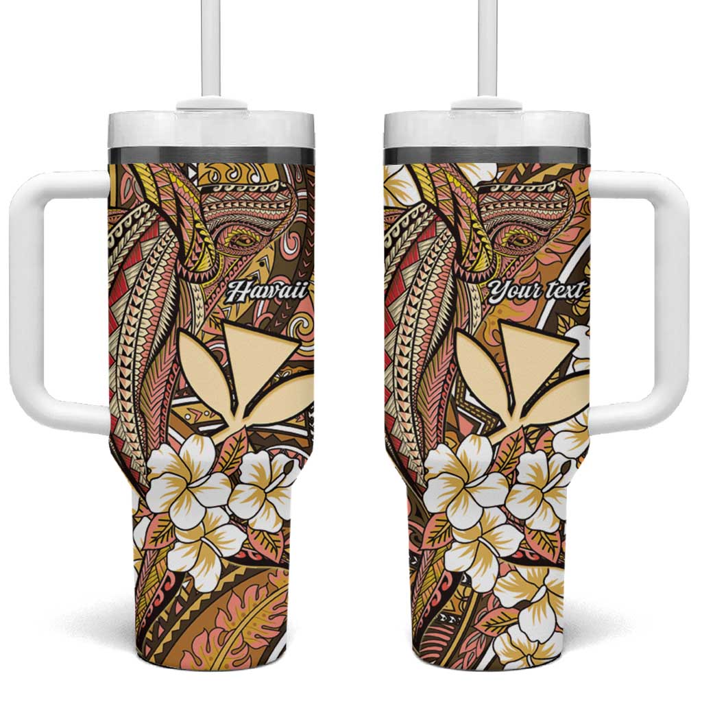 Personalised Hawaii Tribal Humpback Whale Tumbler With Handle Melemele Hibiscus Seamless Pattern LT9 One Size: 40 oz Gold - Polynesian Pride