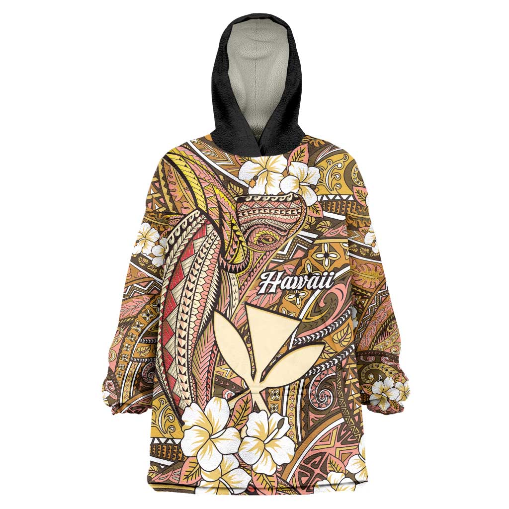 Personalised Hawaii Tribal Humpback Whale Wearable Blanket Hoodie Melemele Hibiscus Seamless Pattern LT9 One Size Gold - Polynesian Pride