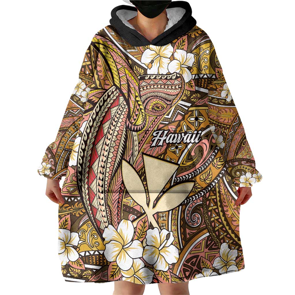 Personalised Hawaii Tribal Humpback Whale Wearable Blanket Hoodie Melemele Hibiscus Seamless Pattern LT9 - Polynesian Pride