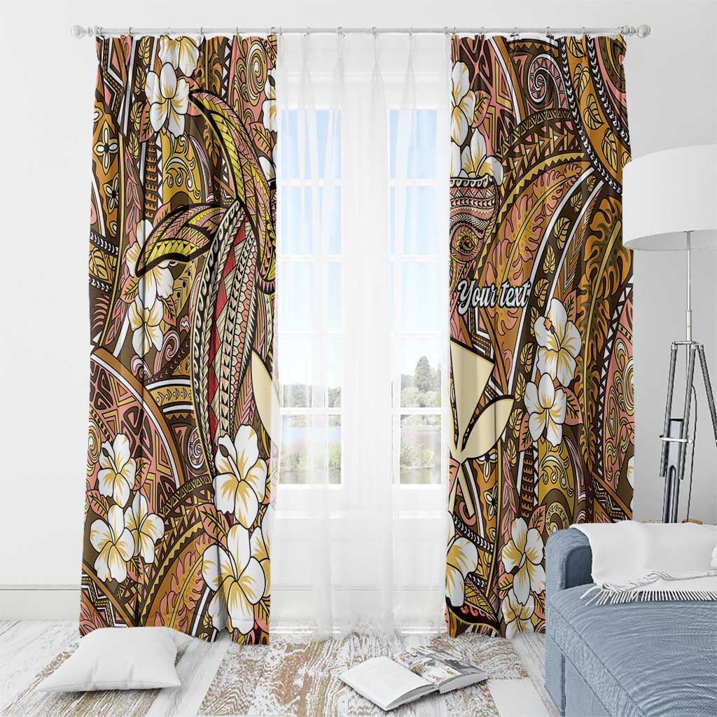 Personalised Hawaii Tribal Humpback Whale Window Curtain Melemele Hibiscus Seamless Pattern