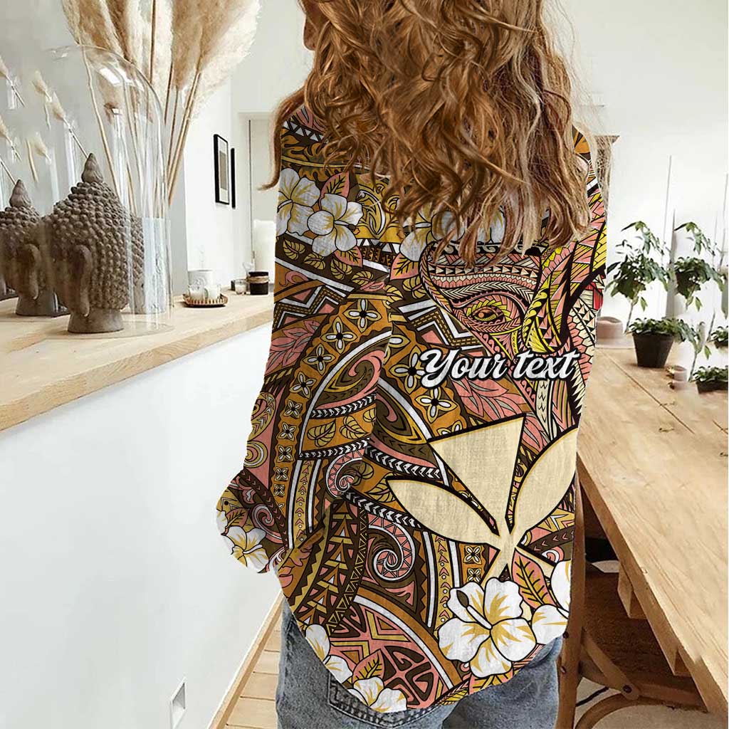 Personalised Hawaii Tribal Humpback Whale Women Casual Shirt Melemele Hibiscus Seamless Pattern LT9 - Polynesian Pride