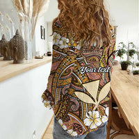 Personalised Hawaii Tribal Humpback Whale Women Casual Shirt Melemele Hibiscus Seamless Pattern LT9 - Polynesian Pride