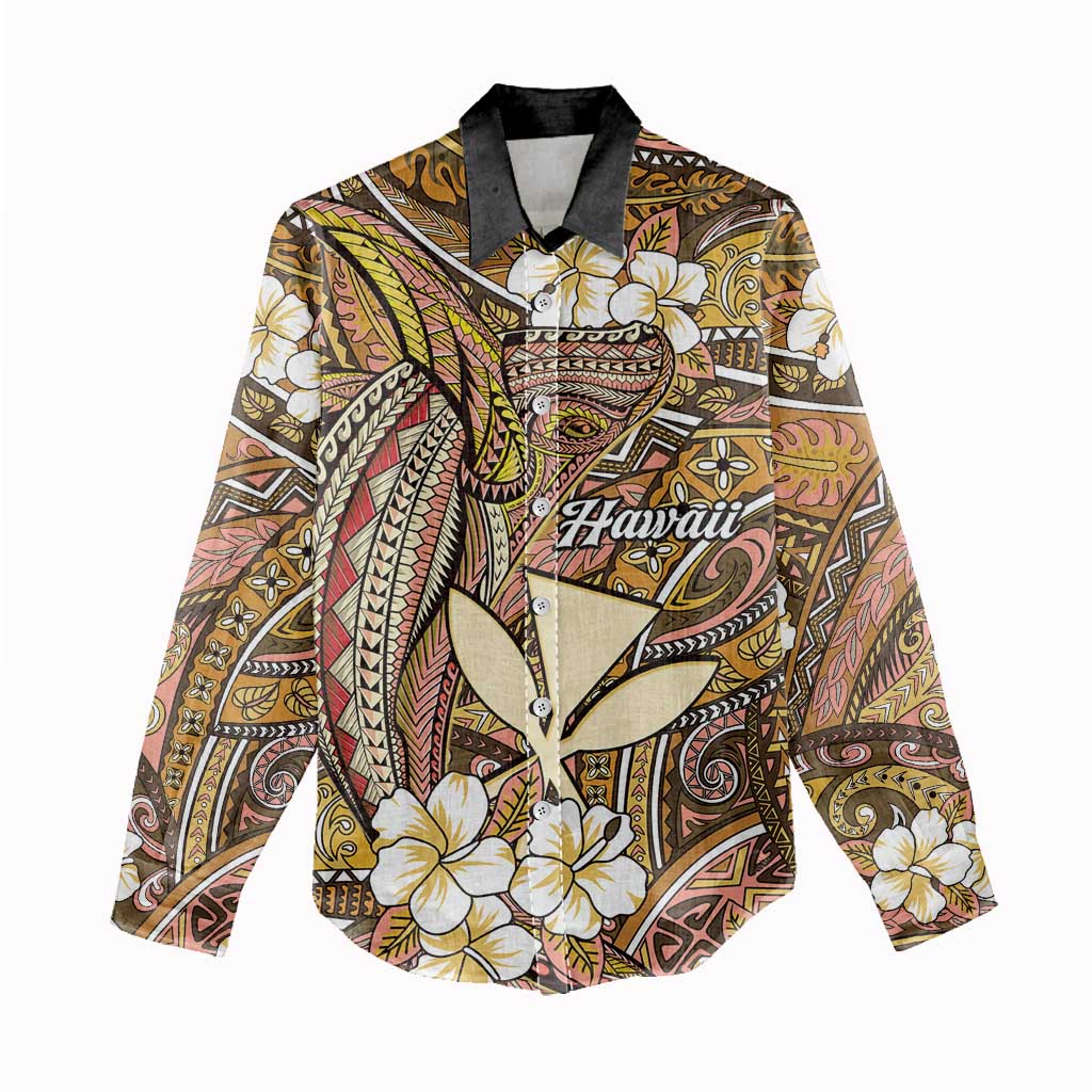 Personalised Hawaii Tribal Humpback Whale Women Casual Shirt Melemele Hibiscus Seamless Pattern LT9 - Polynesian Pride