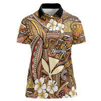 Personalised Hawaii Tribal Humpback Whale Women Polo Shirt Melemele Hibiscus Seamless Pattern LT9 Female Gold - Polynesian Pride