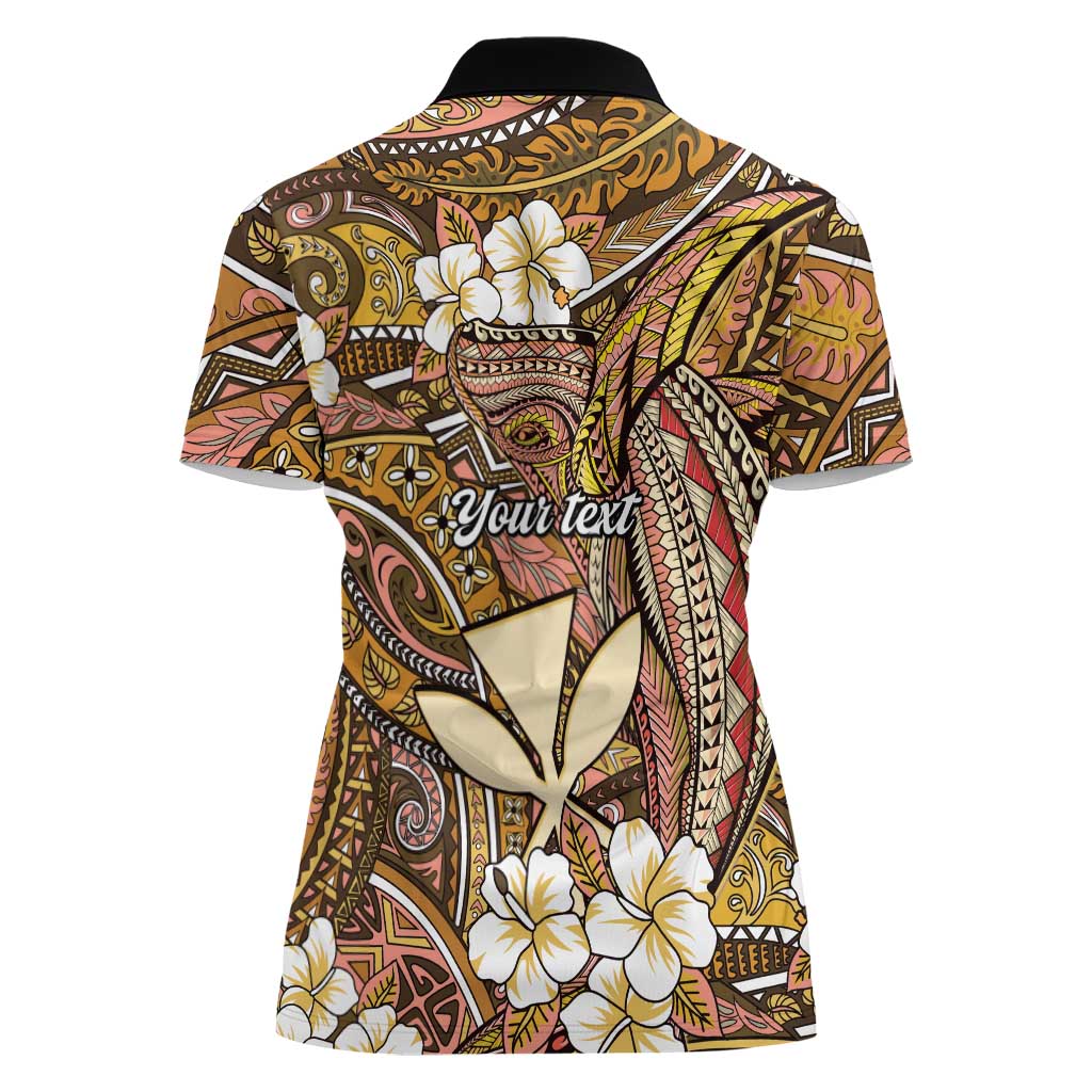 Personalised Hawaii Tribal Humpback Whale Women Polo Shirt Melemele Hibiscus Seamless Pattern LT9 - Polynesian Pride