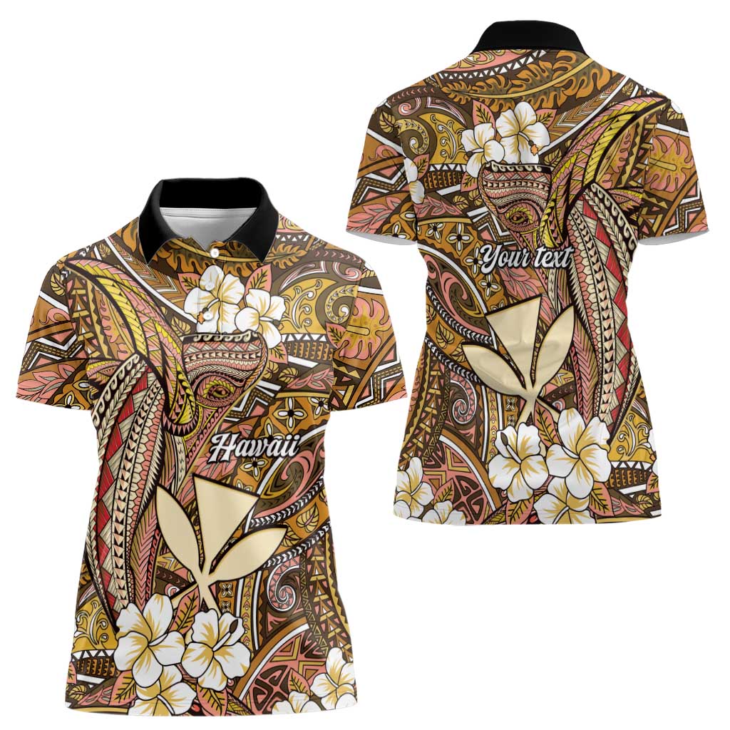 Personalised Hawaii Tribal Humpback Whale Women Polo Shirt Melemele Hibiscus Seamless Pattern LT9 - Polynesian Pride