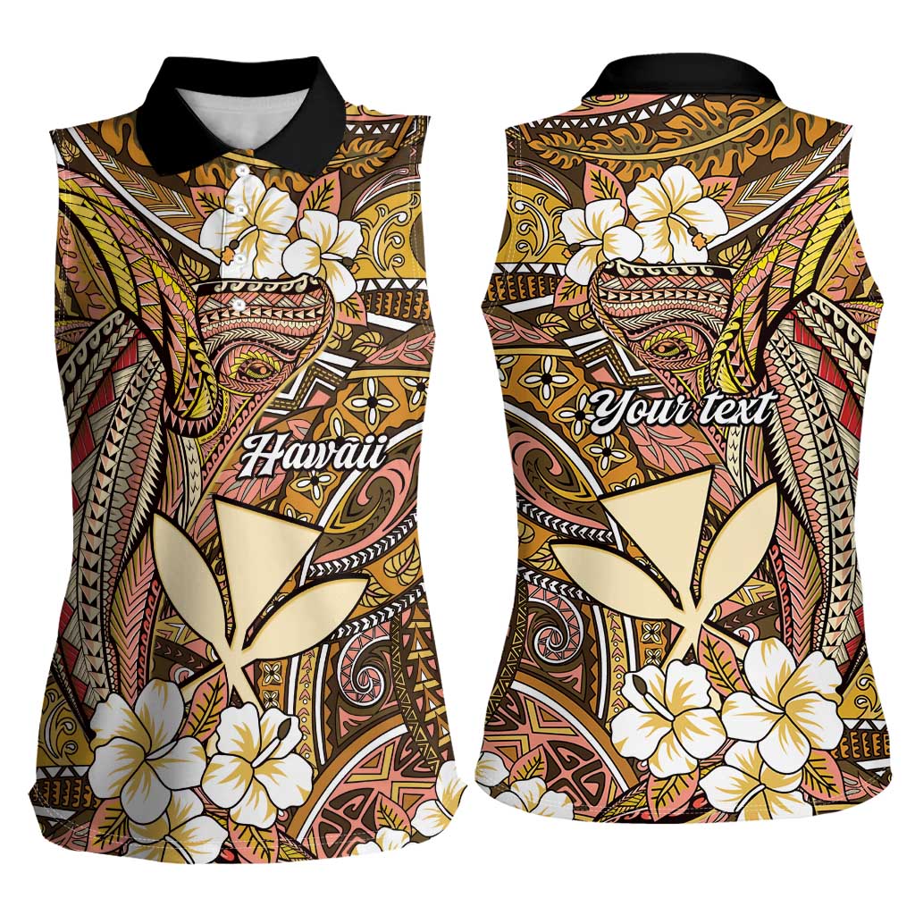 Personalised Hawaii Tribal Humpback Whale Women Sleeveless Polo Shirt Melemele Hibiscus Seamless Pattern LT9 - Polynesian Pride