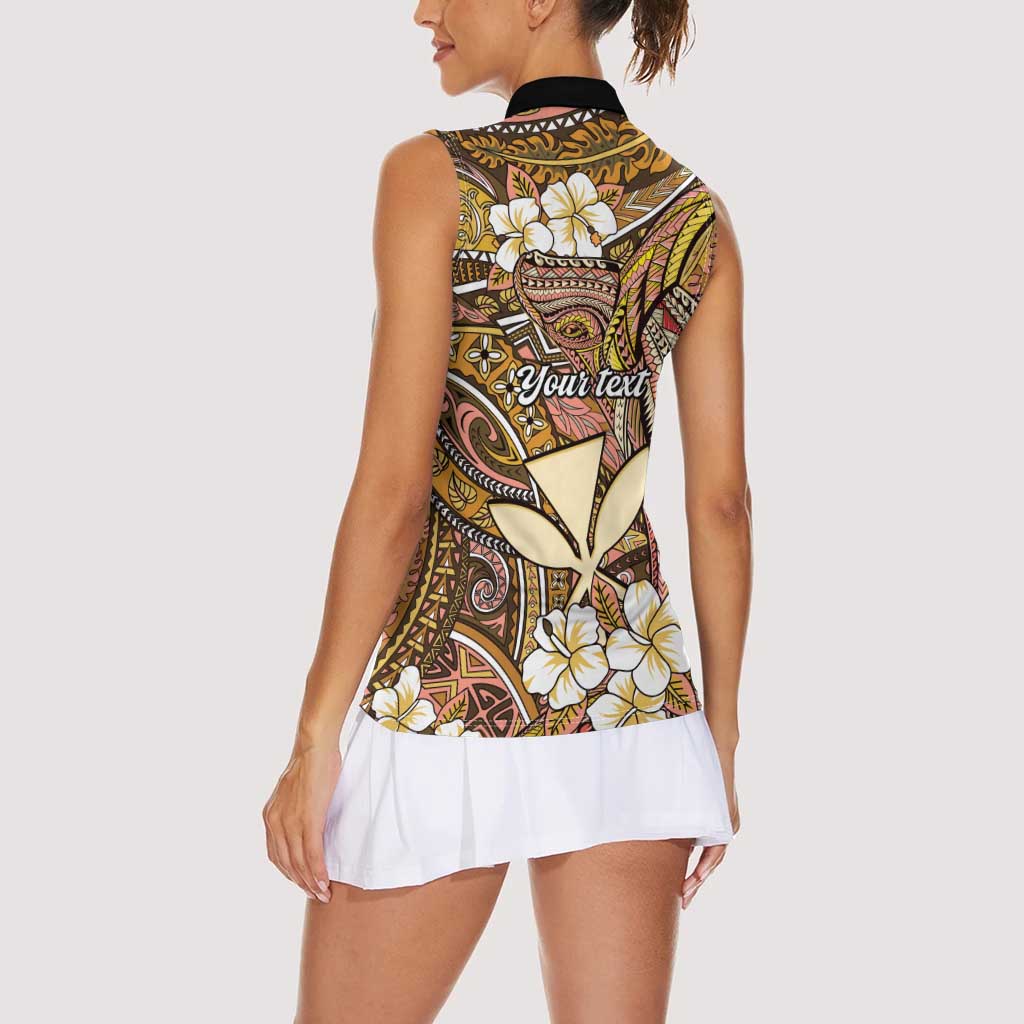 Personalised Hawaii Tribal Humpback Whale Women Sleeveless Polo Shirt Melemele Hibiscus Seamless Pattern LT9 - Polynesian Pride