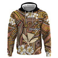 Personalised Hawaii Tribal Humpback Whale Zip Hoodie Melemele Hibiscus Seamless Pattern LT9 Pullover Hoodie Gold - Polynesian Pride