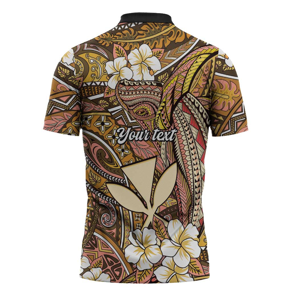 Personalised Hawaii Tribal Humpback Whale Zipper Polo Shirt Melemele Hibiscus Seamless Pattern LT9 - Polynesian Pride