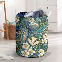 Personalised Hawaii Tribal Humpback Whale Laundry Basket Omaomao Hibiscus Seamless Pattern LT9 Green - Polynesian Pride
