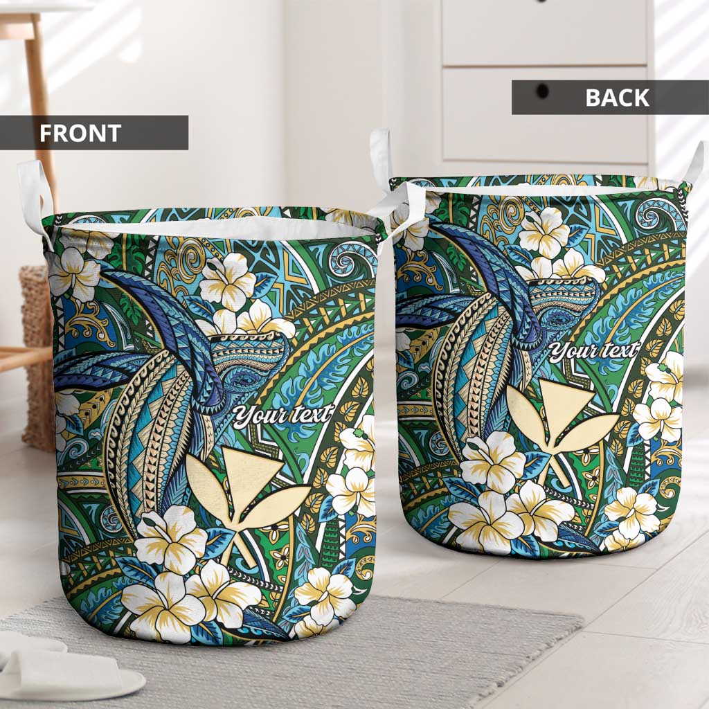 Personalised Hawaii Tribal Humpback Whale Laundry Basket Omaomao Hibiscus Seamless Pattern LT9 - Polynesian Pride