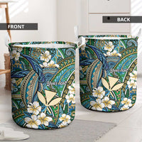 Personalised Hawaii Tribal Humpback Whale Laundry Basket Omaomao Hibiscus Seamless Pattern LT9 - Polynesian Pride