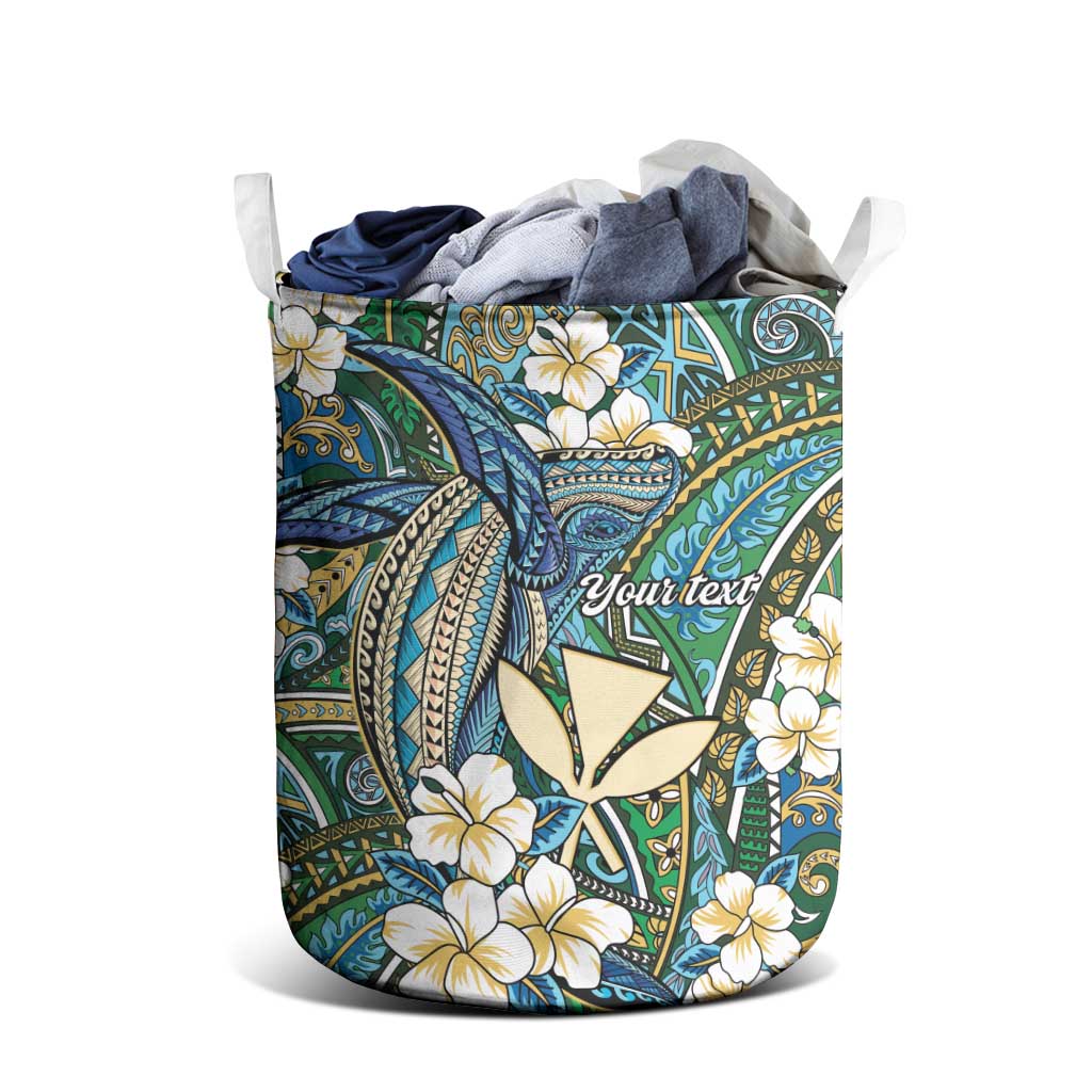 Personalised Hawaii Tribal Humpback Whale Laundry Basket Omaomao Hibiscus Seamless Pattern LT9 - Polynesian Pride